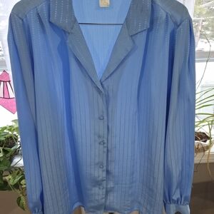 Vintage Blue Button-Up Blouse